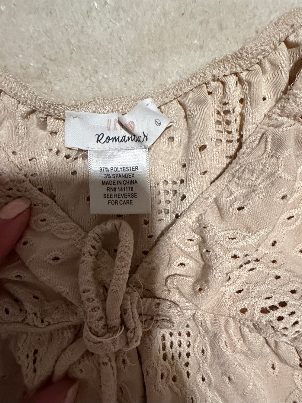 URBAN Romantics Beige Eyelet Tie-Front Crop Top - Picture 2 of 2